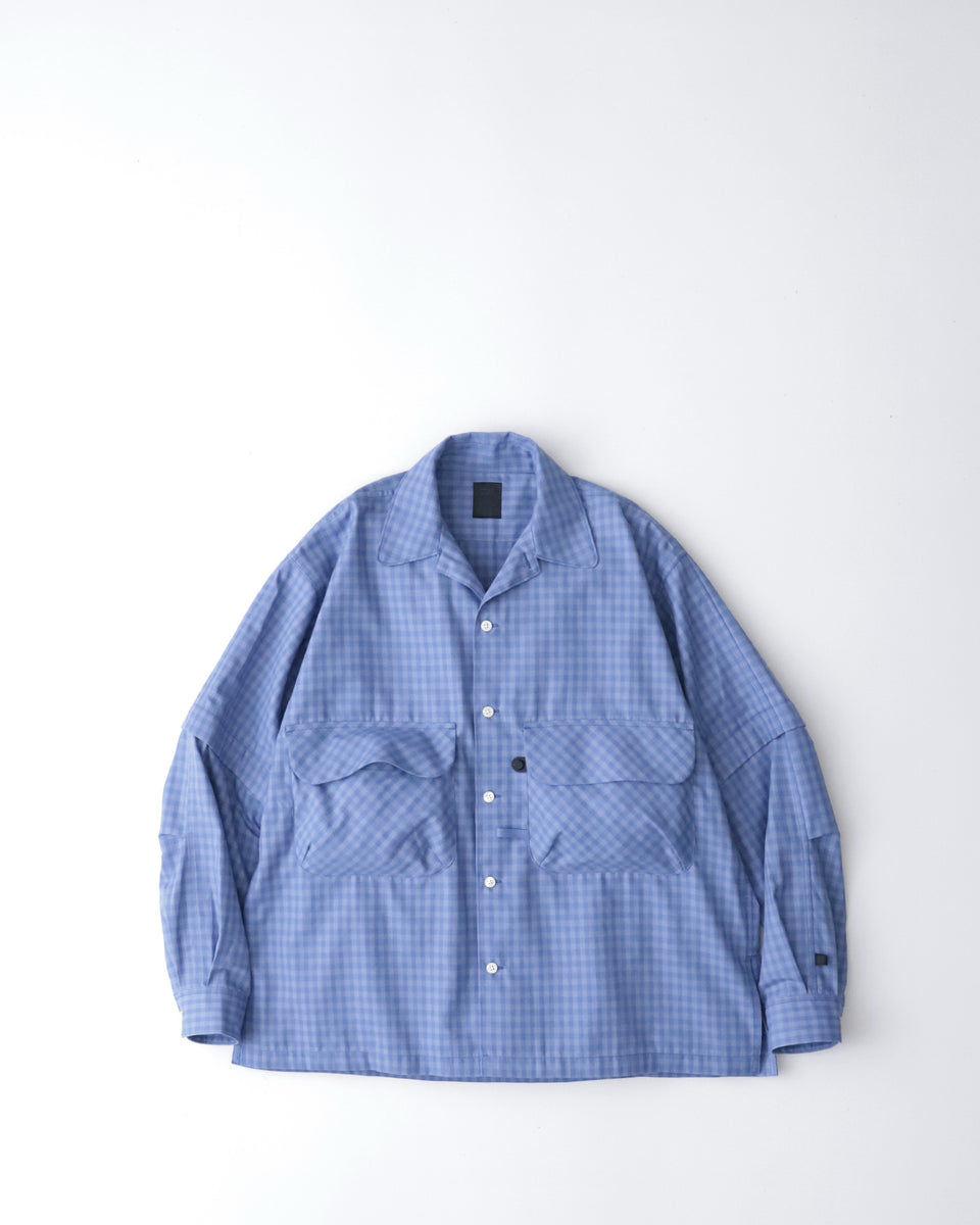 ダイワピア39 オープンカラー フィッシングシャツ ブルーチェック L 2way DAIWA PIER39 (ダイワピア39) TECH SPORTS OPEN COLLAR SHIRT L