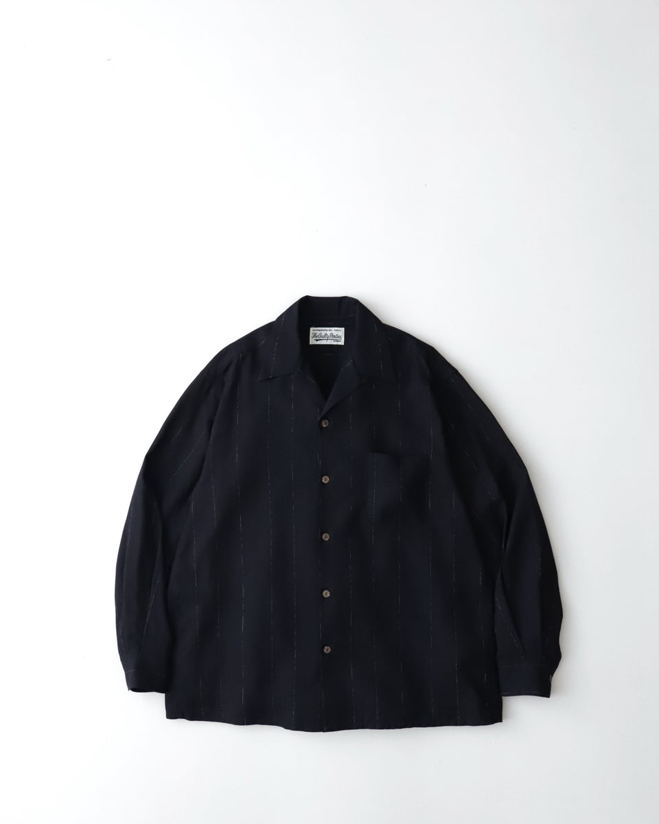 WACKO MARIA KASURI OPEN COLLAR SHIRT シャツ KASURI STRIPED OPEN COLLAR SHIRT【NAVY】｜WACKO MARIA