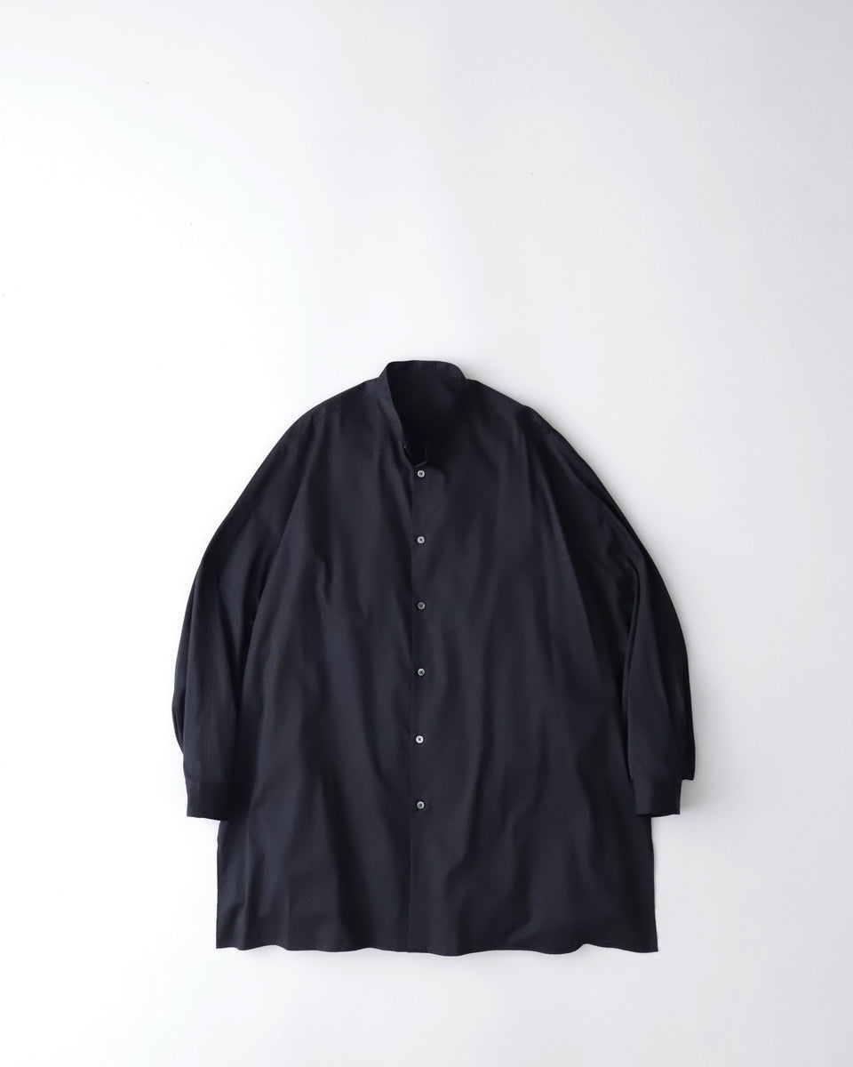 Graphpaper / Silicon poplin Deep Slit Band Collar/--/コットン/BLK/GL243-50149 Graphpaper SILICON POPLIN DEEP SLIT BAND COLLAR SHIRT（WOMEN