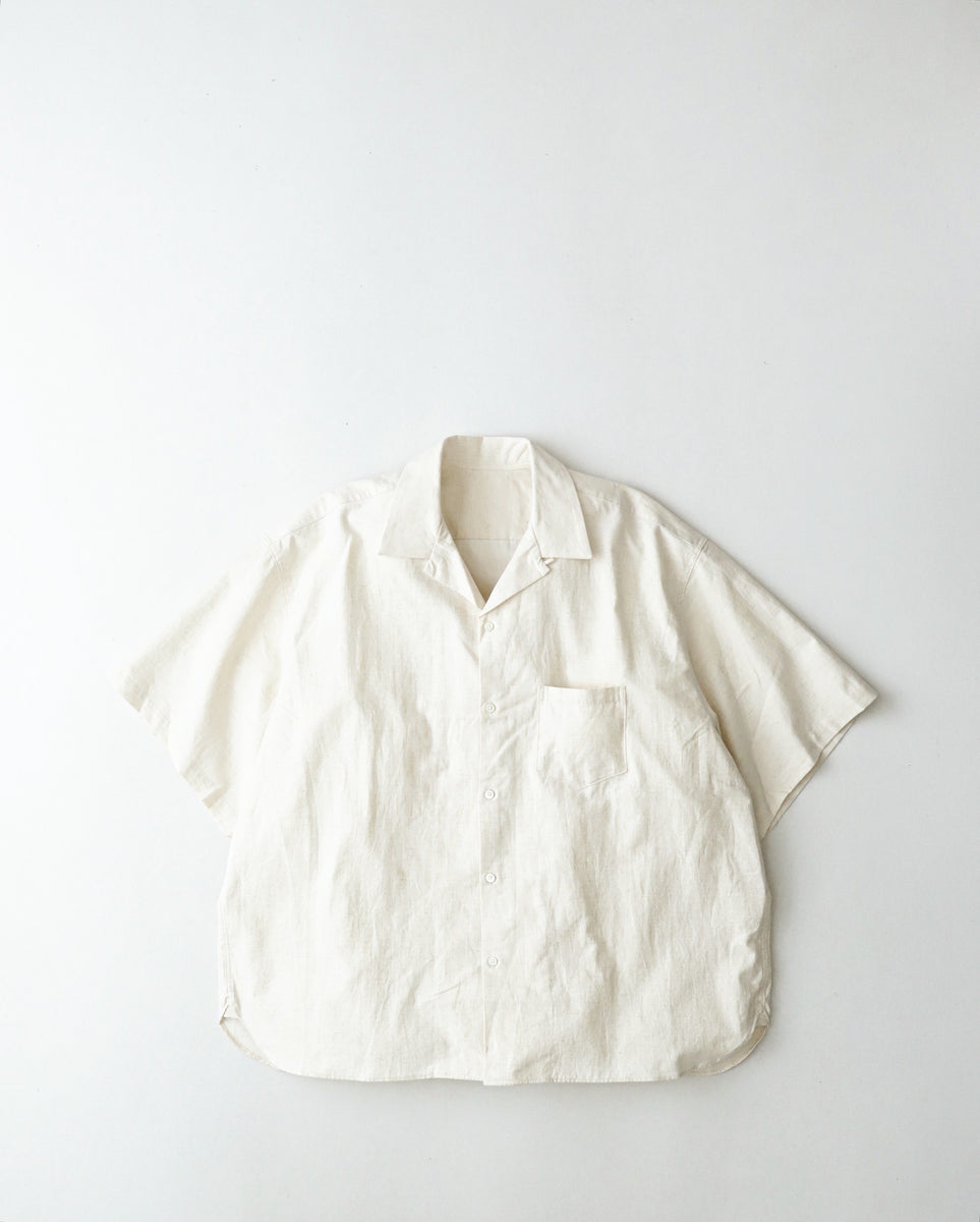 シラージ　sillage シャツ　リネン Sillage RE-ENGINEERED OVERSHIRT SHORT SLEEVE BACK SATIN NATURAL