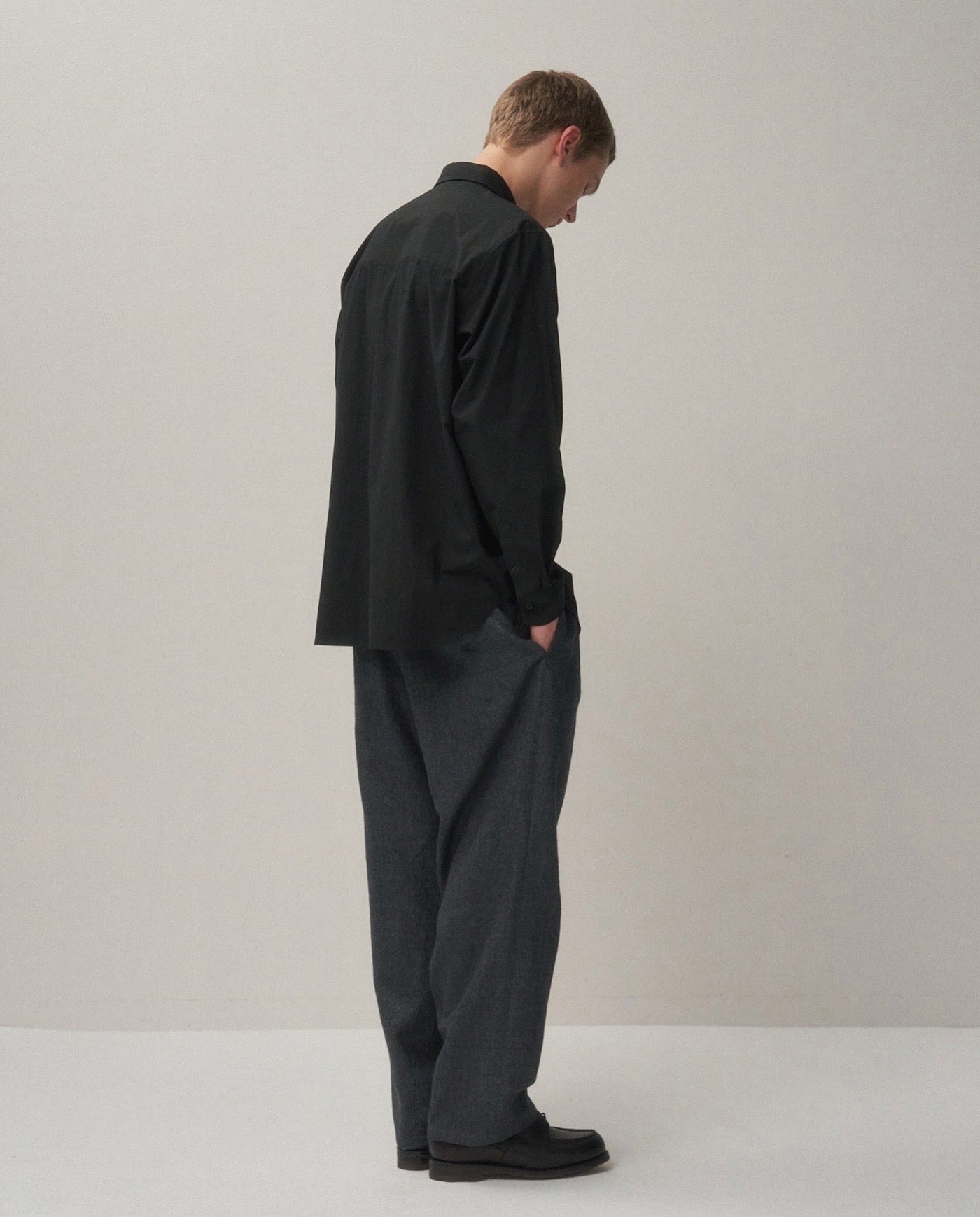 LINEN WOOL TWILL LOOSE FIT PANTS
