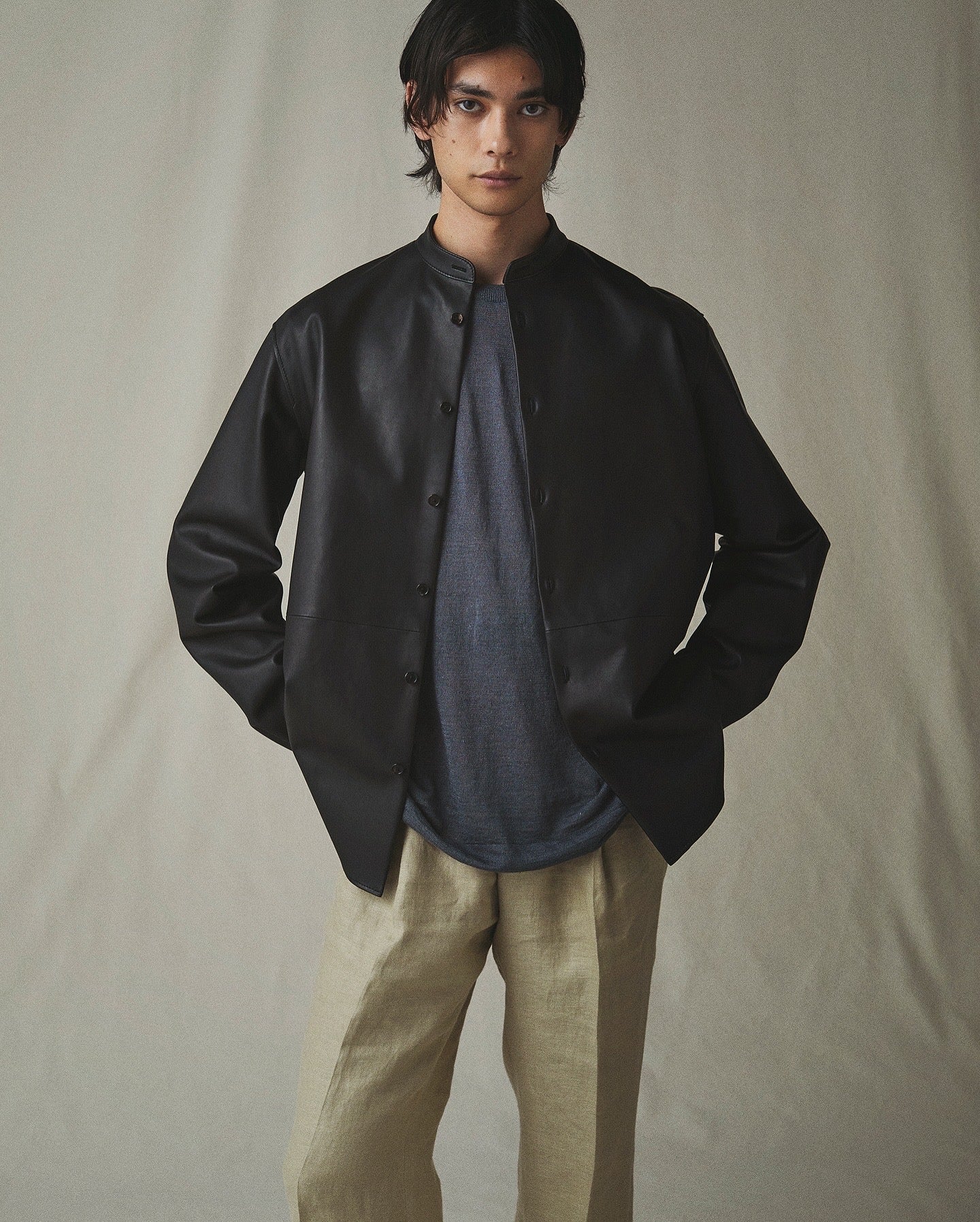 MINIMAL COLLERLESS SHIRTS｜SHEEP DRUM DYED