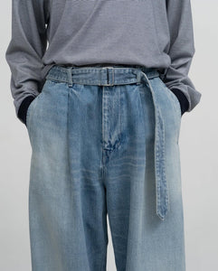 SELVAGE DENIM BELTED PANTS