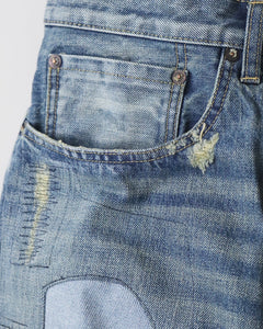 LEVI'S TURN-UP PATCH WORK DENIM PANTS