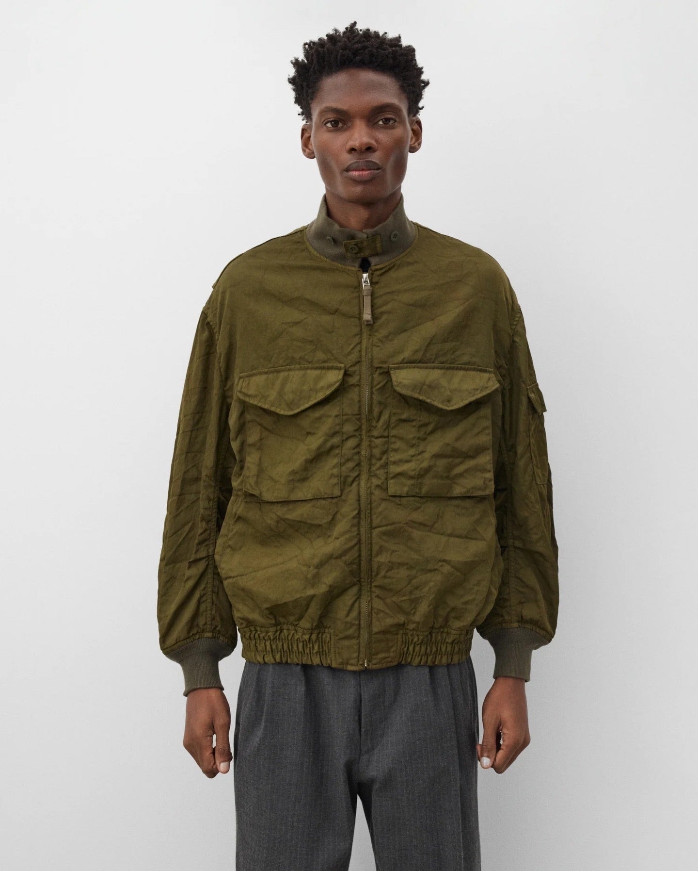 COMME des GARCONS HOMME GARMENT DYE NYLON TWILL CRINKLED BOMBER 