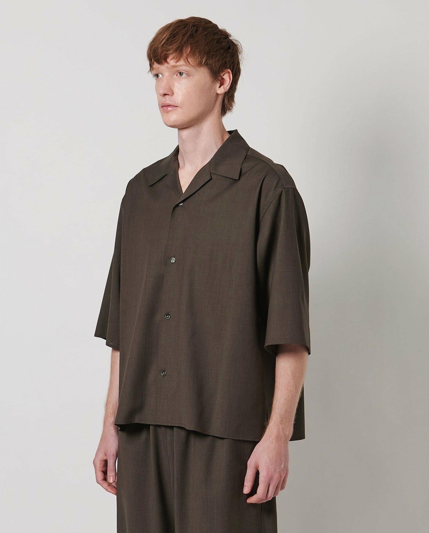 WOOL TROPICAL OPEN COLLAR SHIRT