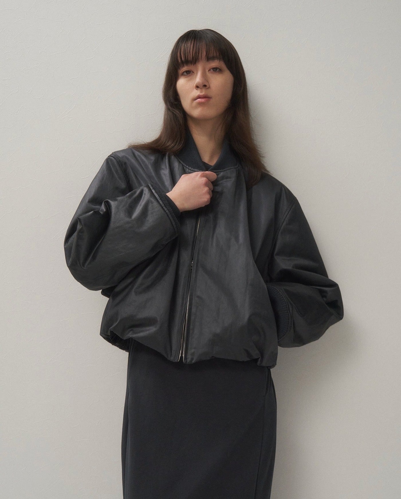 COWHIDE NYLON CROPPED JACKET MA-1（WOMEN）
