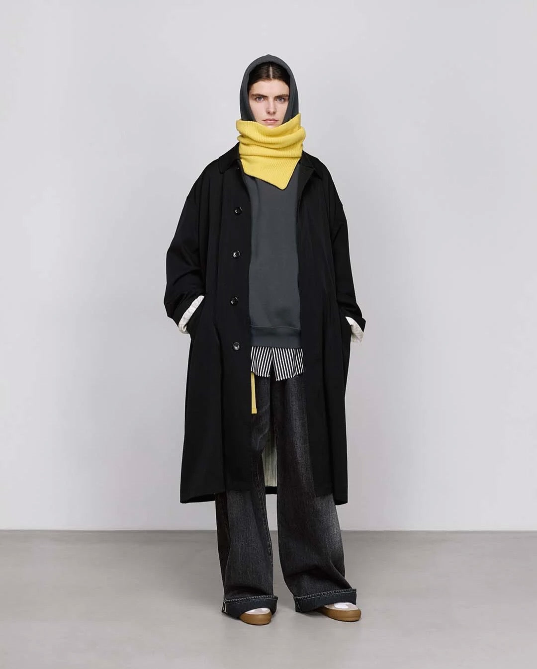 FULLED WOOL GABARDINE OVERSIZED BAL COLLAR COAT