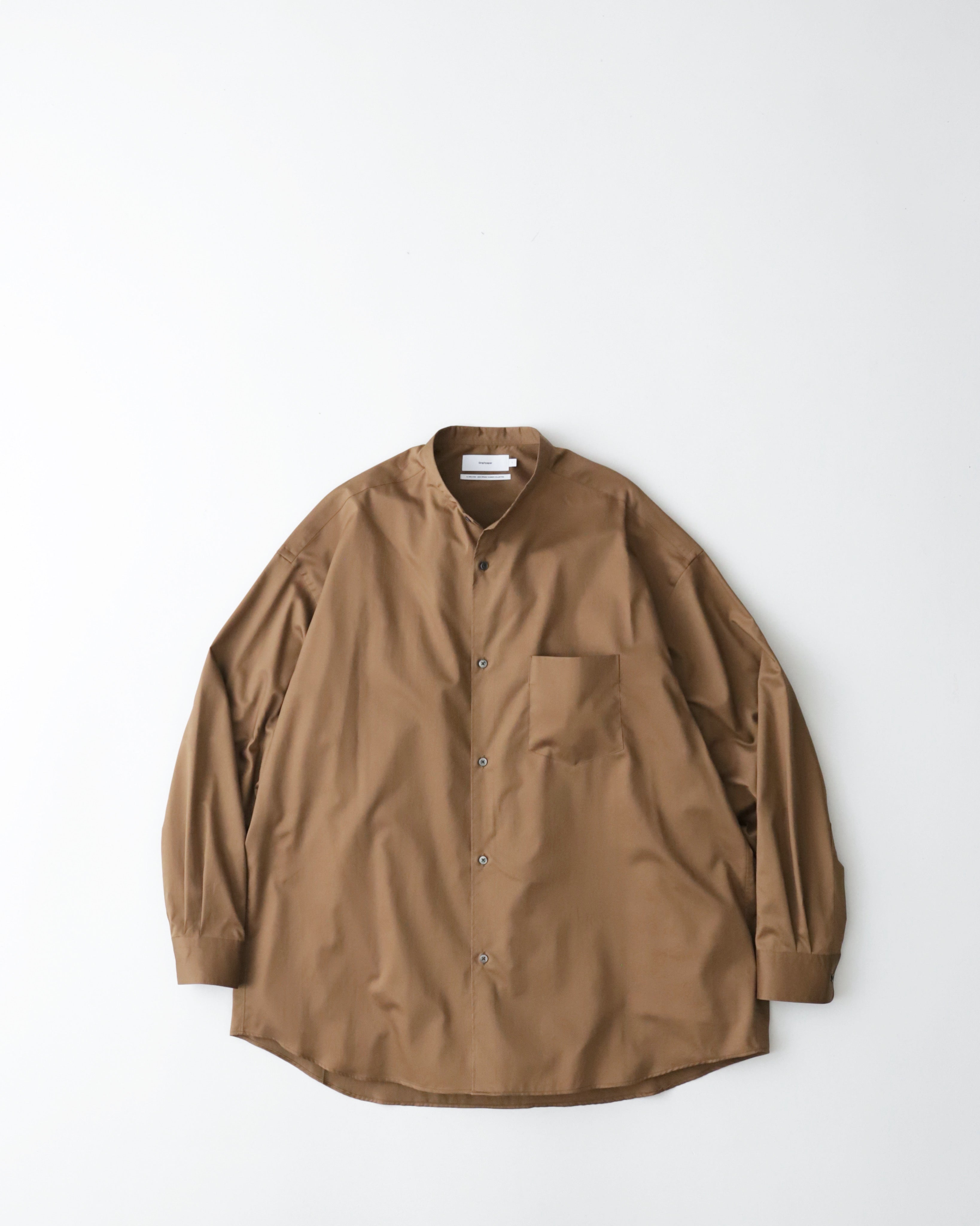 SILICON POPLIN OVERSIZED BAND COLLAR SHIRT