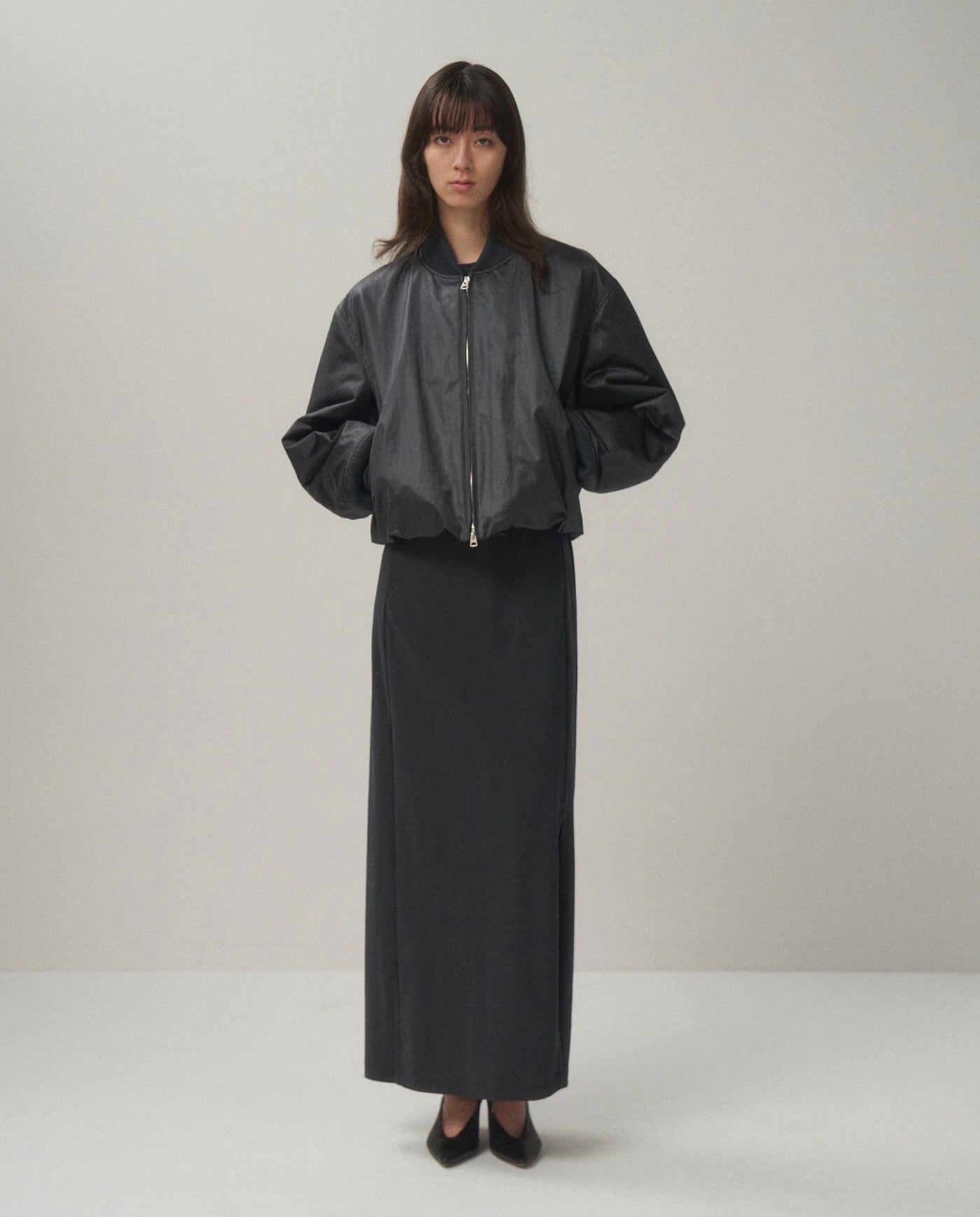 COWHIDE NYLON CROPPED JACKET MA-1（WOMEN）