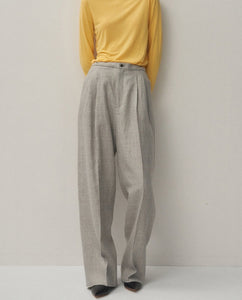 LINEN WOOL TWILL TUCKED EASY PANTS（WOMEN）