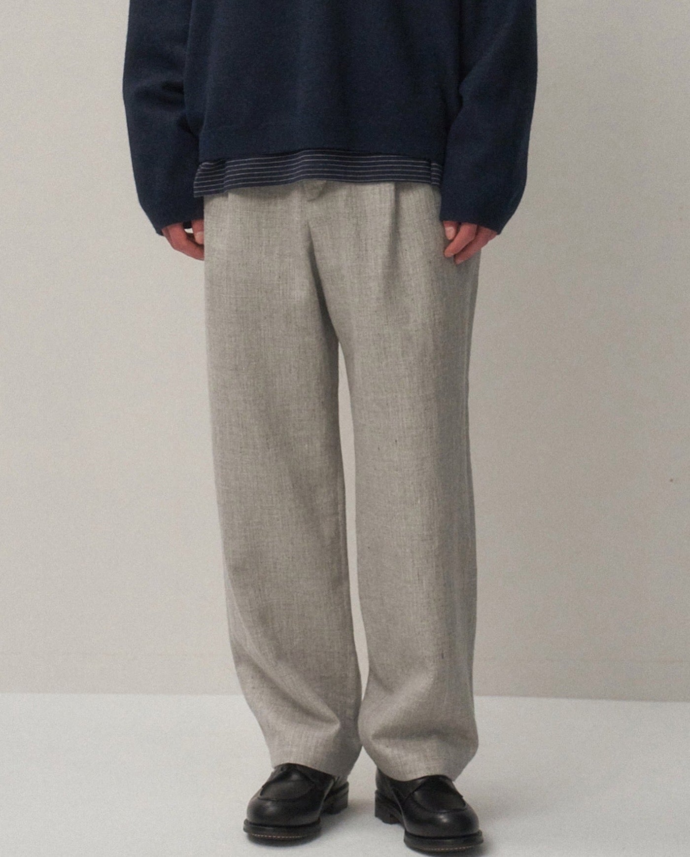 LINEN WOOL TWILL LOOSE FIT PANTS