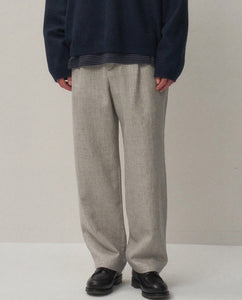 LINEN WOOL TWILL LOOSE FIT PANTS