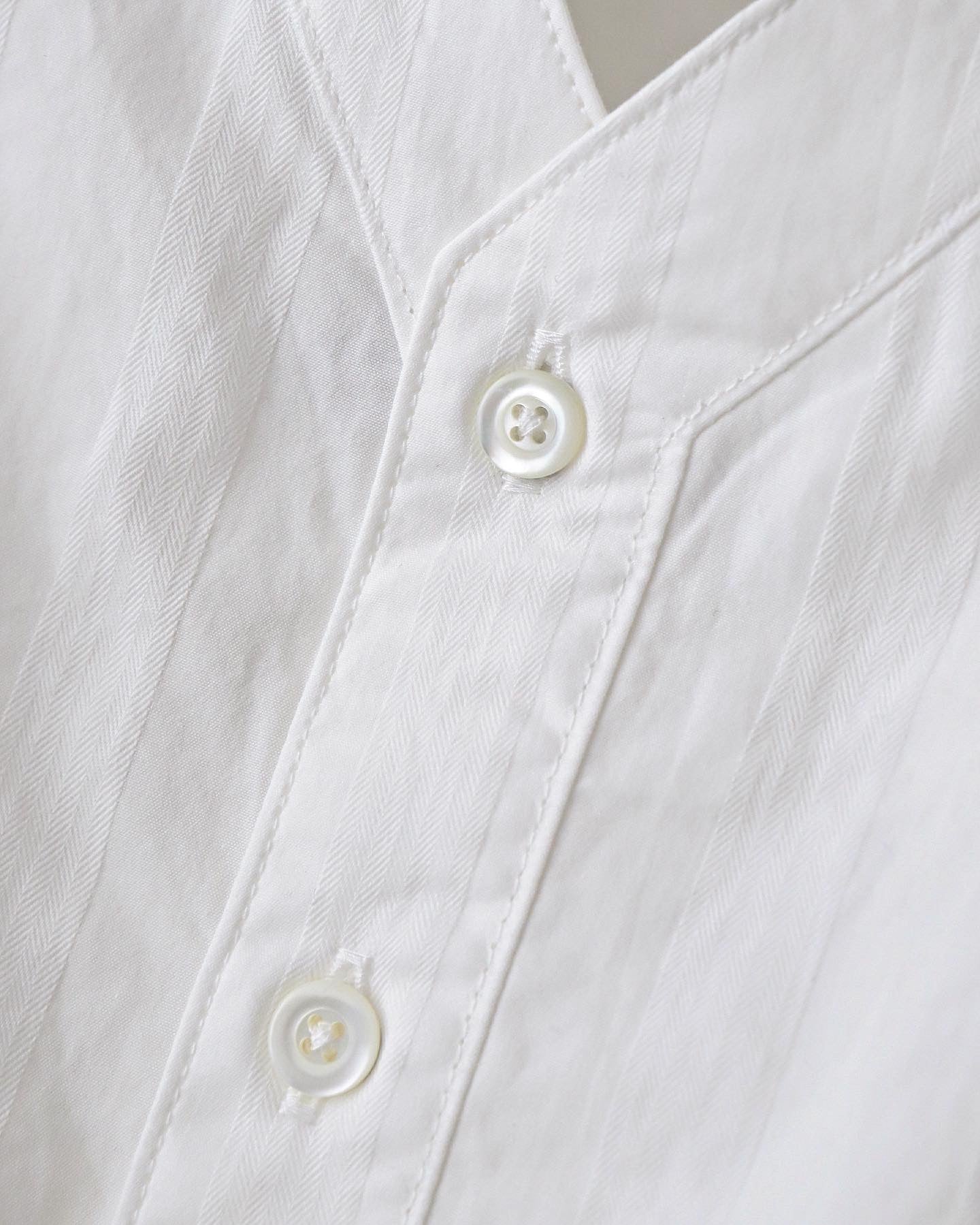 Sillage HENLEY POPOVER SHIRT WHITE JACQUARD STRIPE SHORT SLEEVE