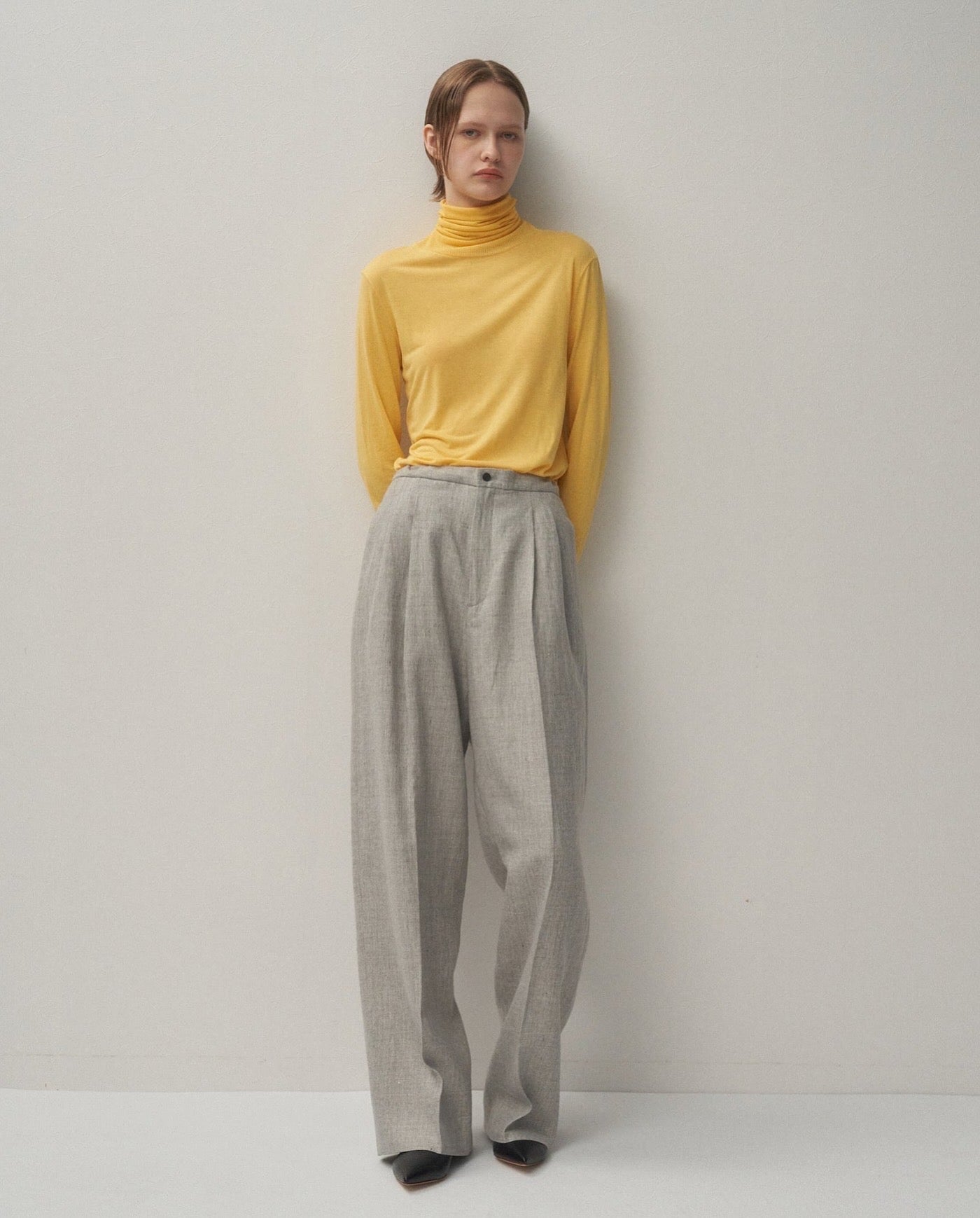 LINEN WOOL TWILL TUCKED EASY PANTS（WOMEN）