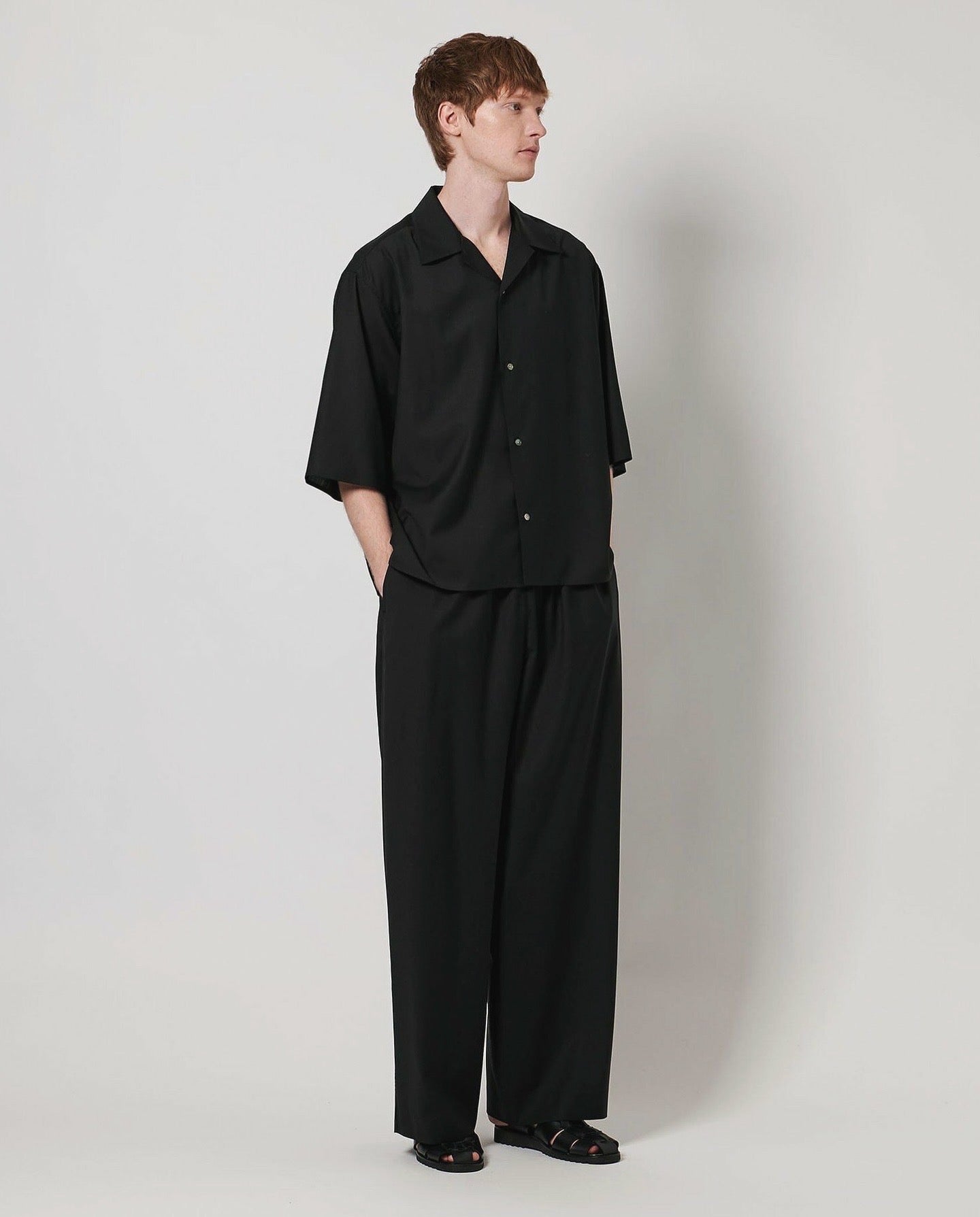 WOOL TROPICAL OPEN COLLAR SHIRT