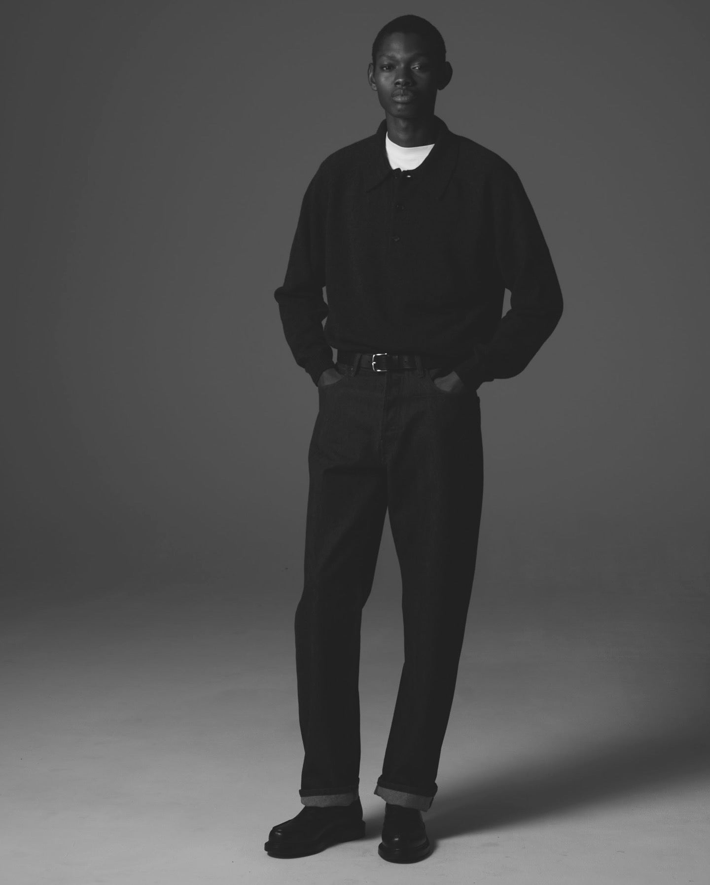 SADDLE SLEEVE POLO｜LAMS WOOL PLAIN KNITTED