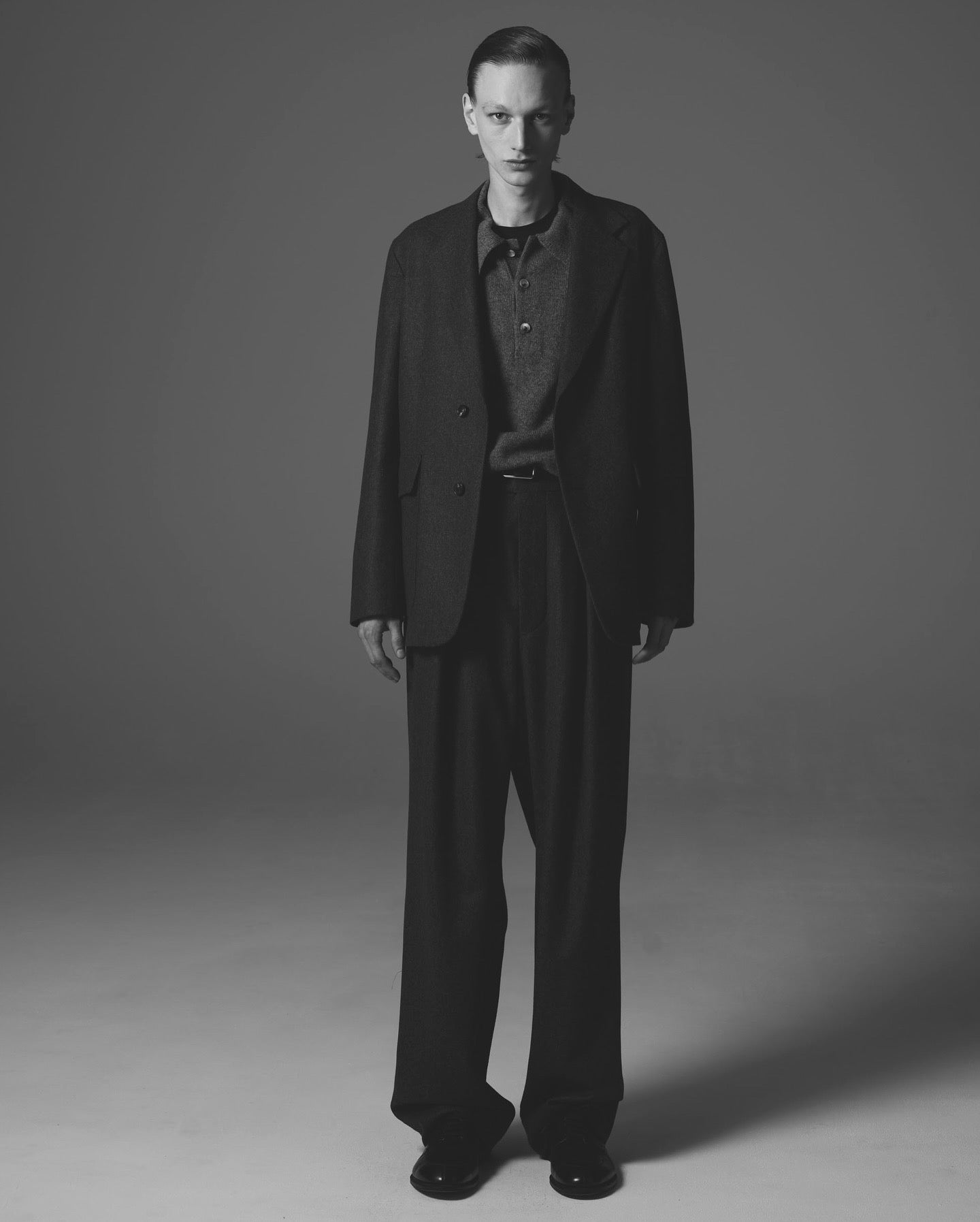 SADDLE SLEEVE POLO｜LAMS WOOL PLAIN KNITTED