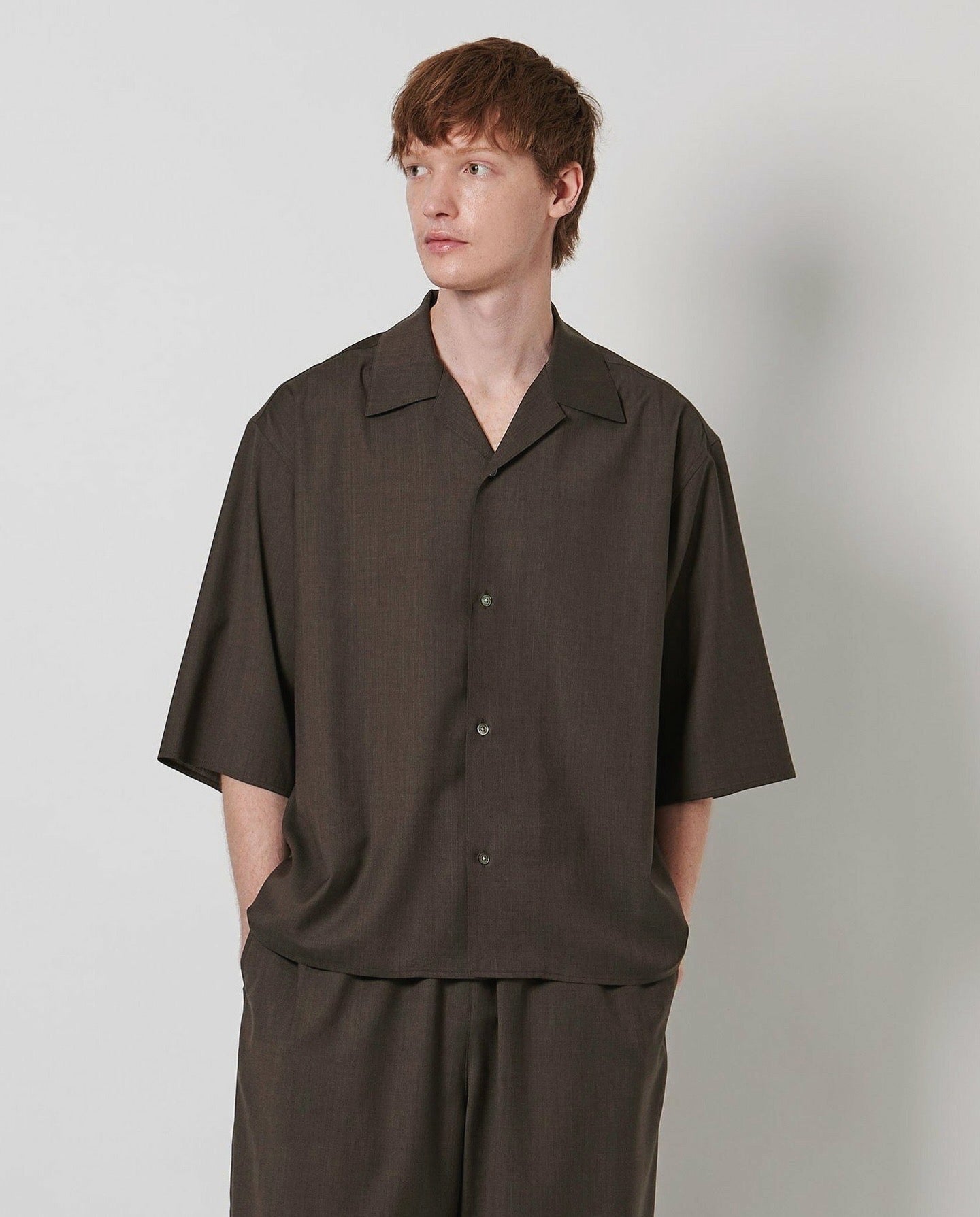 WOOL TROPICAL OPEN COLLAR SHIRT