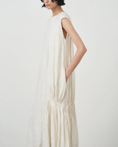 NATURAL DYED LINEN LAWN SIDE TUCKED DRESS（WOMEN）