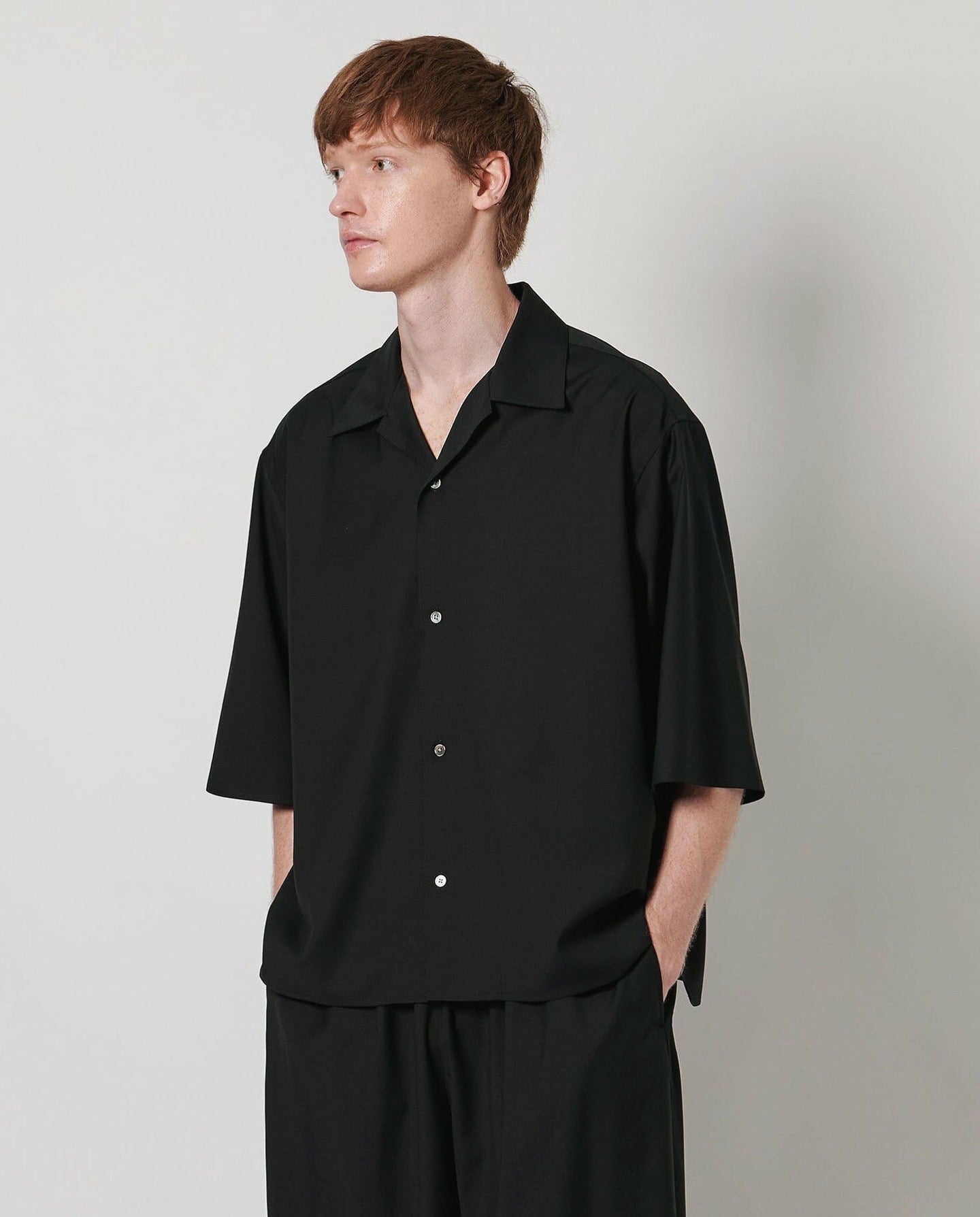 WOOL TROPICAL OPEN COLLAR SHIRT