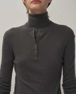 SILK BLENDED CIRCULAR RIB HENRYNECK SWEATER（WOMEN）
