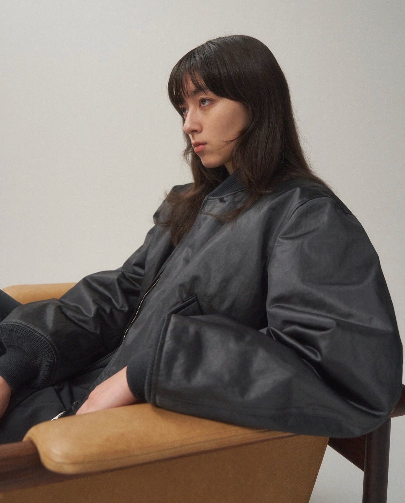 COWHIDE NYLON CROPPED JACKET MA-1（WOMEN）