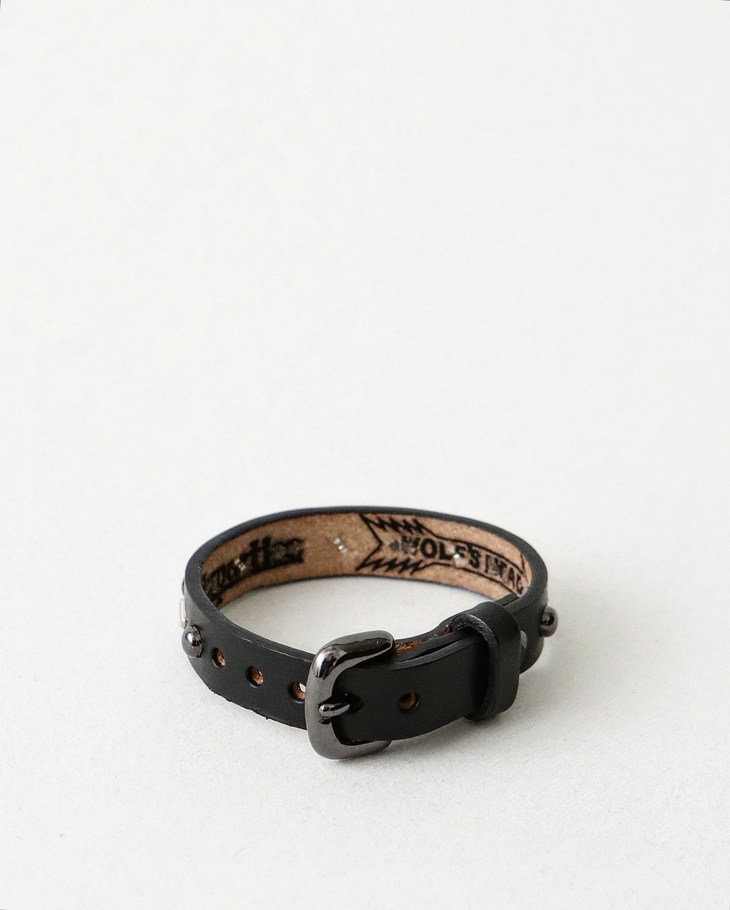 WOLF’S HEAD / STUDS LEATHER WRIST BAND（15mm）L