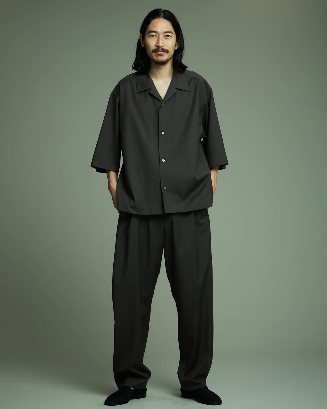 WOOL TROPICAL OPEN COLLAR SHIRT