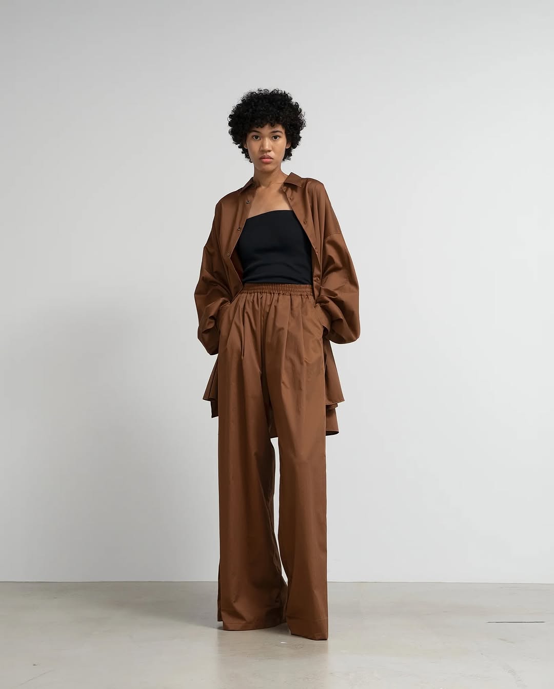 SILICON POPLIN TWO TUCK EASY WIDE PANTS（WOMEN）
