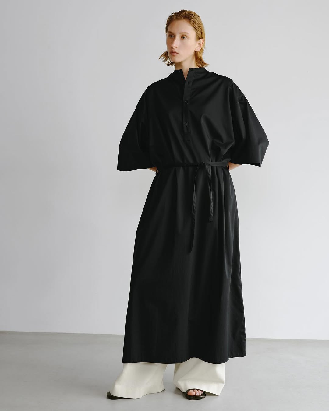 SILICON POPLIN 3/4 SLEEVE SMOCK DRESS（WOMEN）