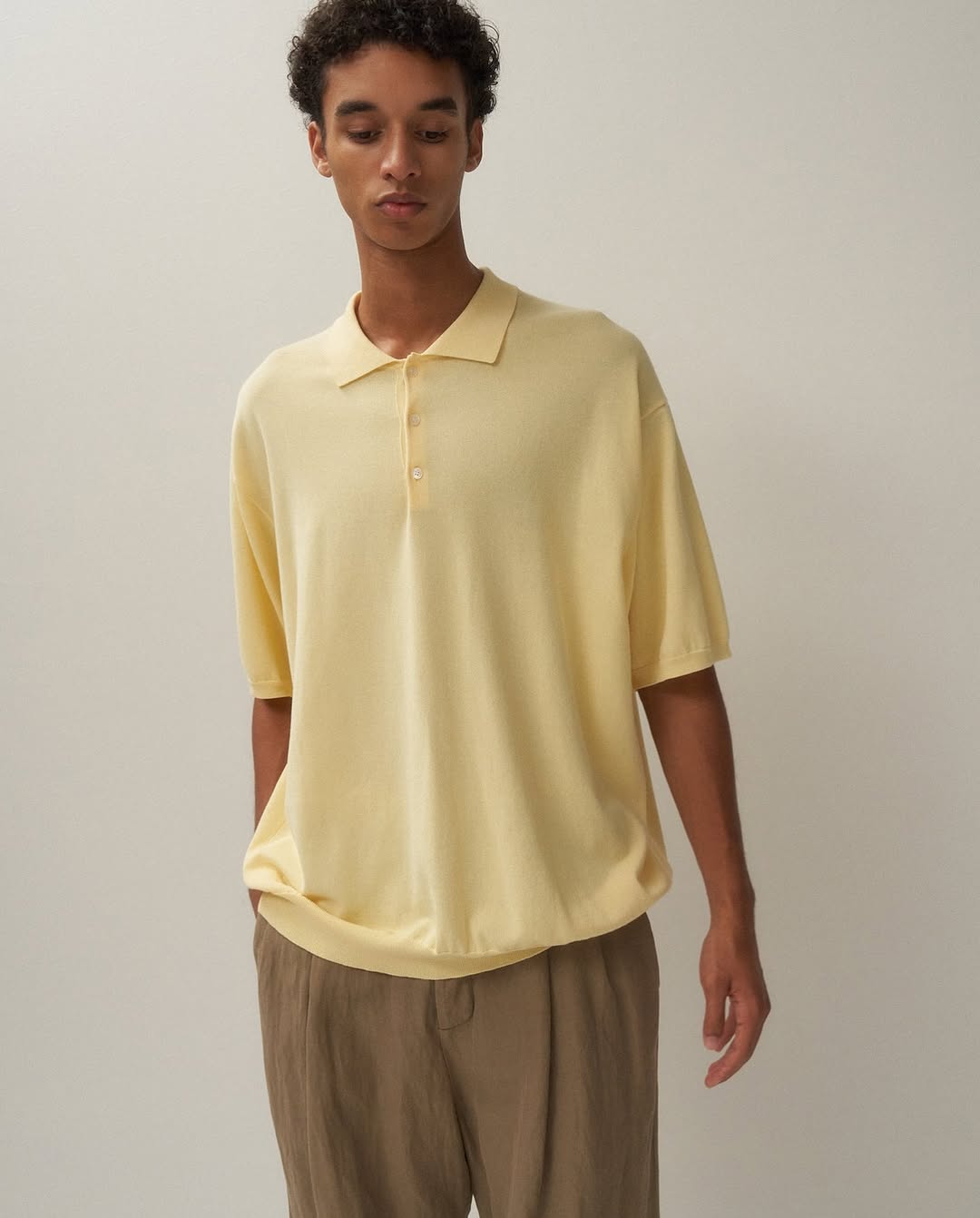 COTTON WASHI KNIT HALF SLEEVE POLO SWEATER