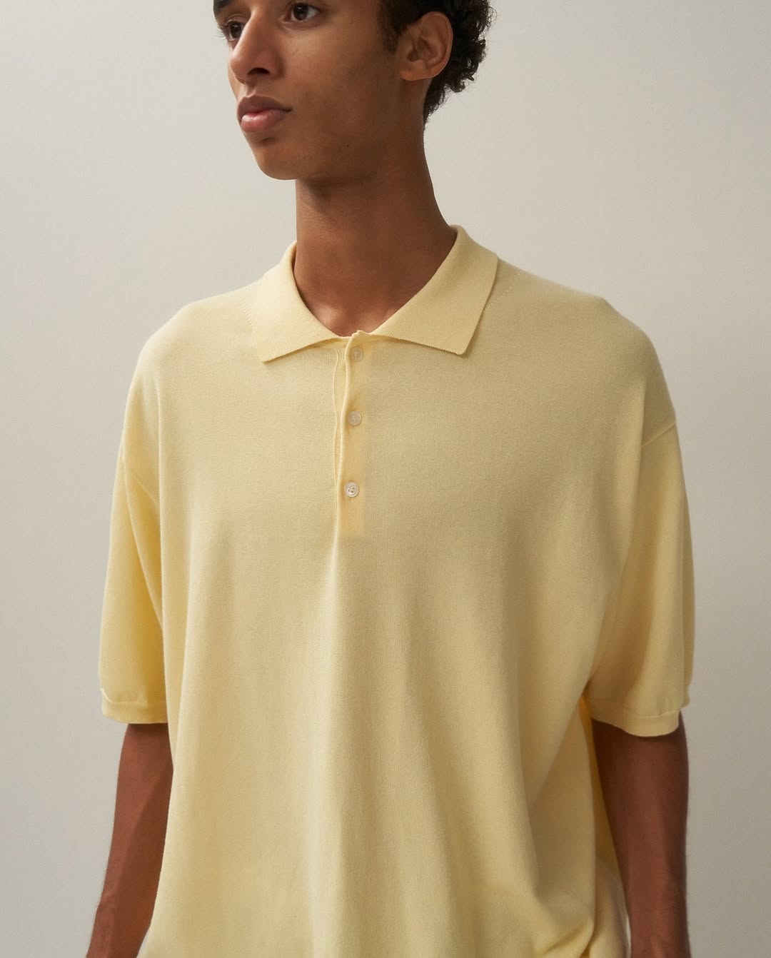 COTTON WASHI KNIT HALF SLEEVE POLO SWEATER