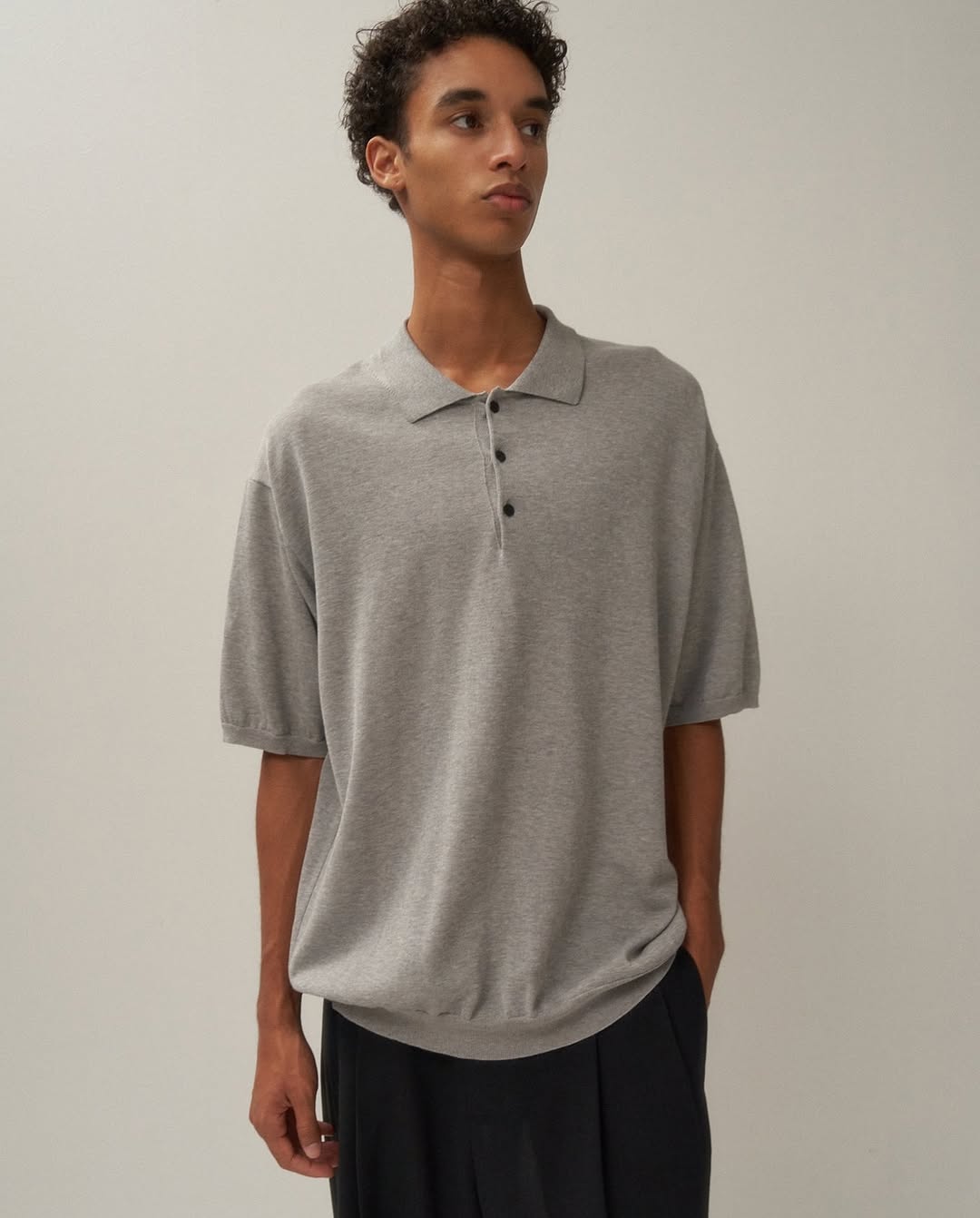 COTTON WASHI KNIT HALF SLEEVE POLO SWEATER