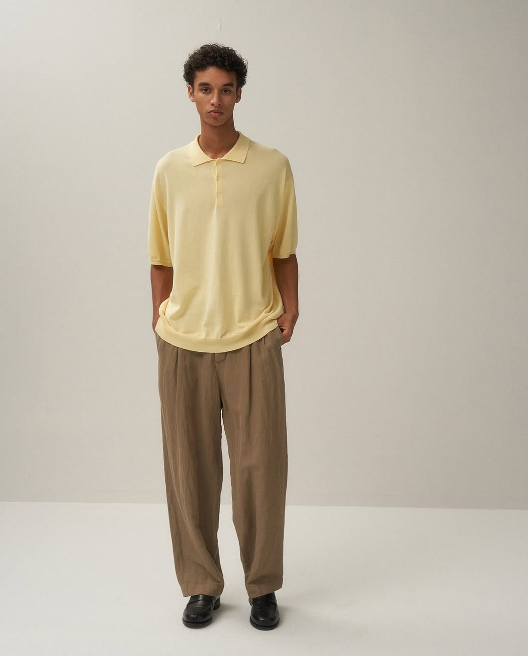 COTTON WASHI KNIT HALF SLEEVE POLO SWEATER