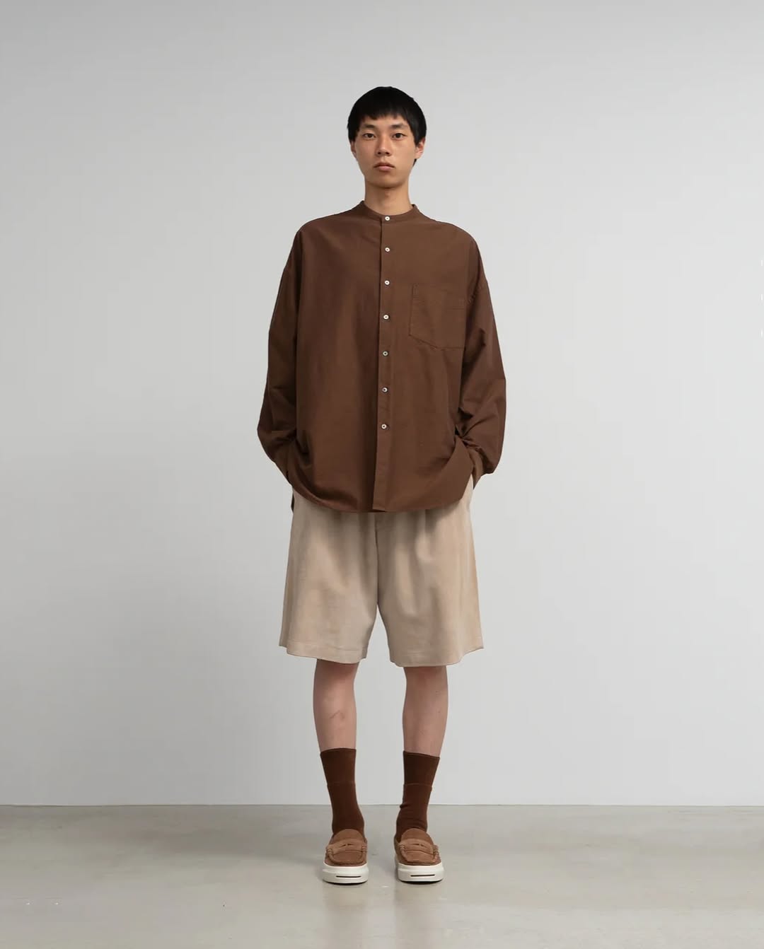 OXFORD OVERSIZED BAND COLLAR SHIRT