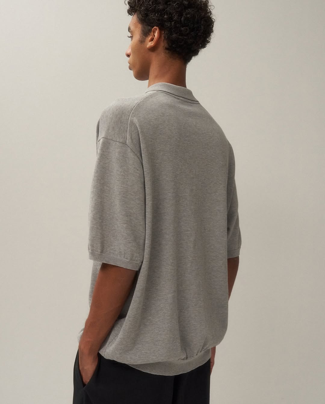 COTTON WASHI KNIT HALF SLEEVE POLO SWEATER
