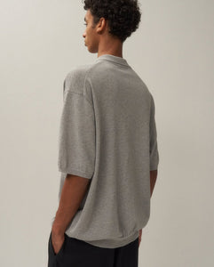 COTTON WASHI KNIT HALF SLEEVE POLO SWEATER