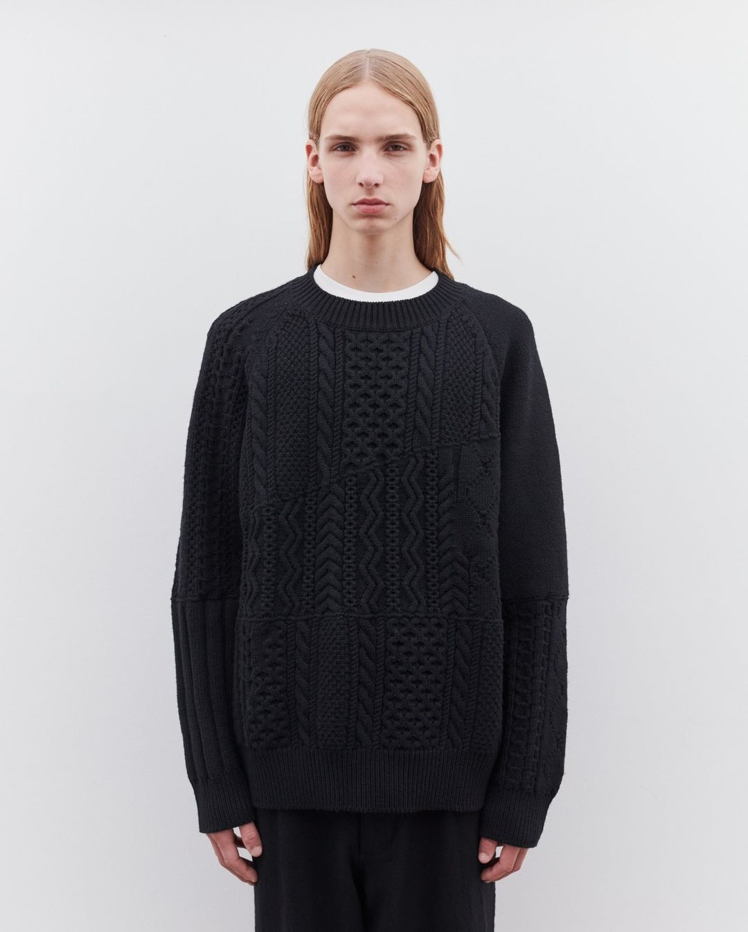 MERINO WOOL MIX CABLE KNIT SWEATER