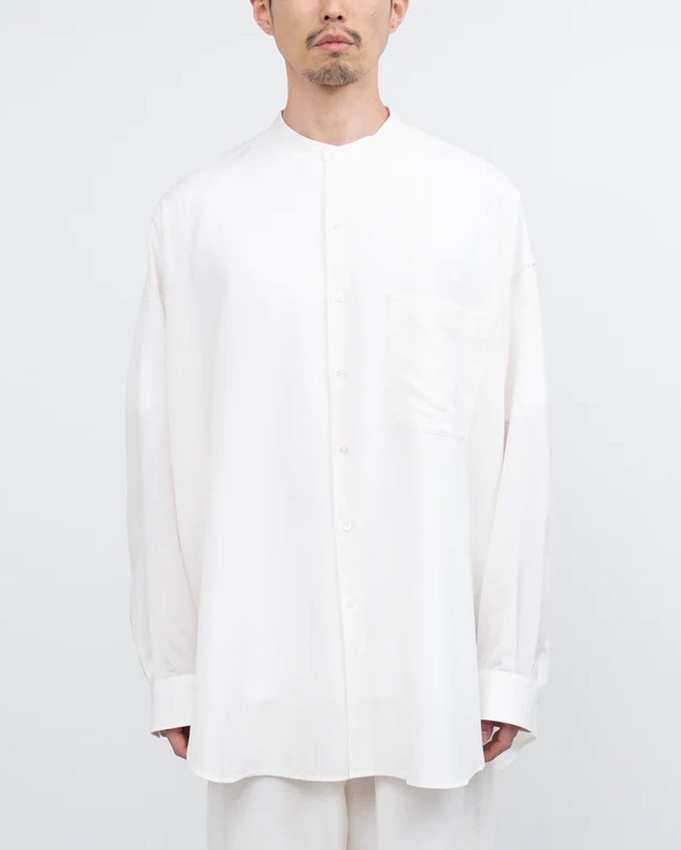 LINEN CUPRO OVERSIZED BAND COLLAR SHIRT