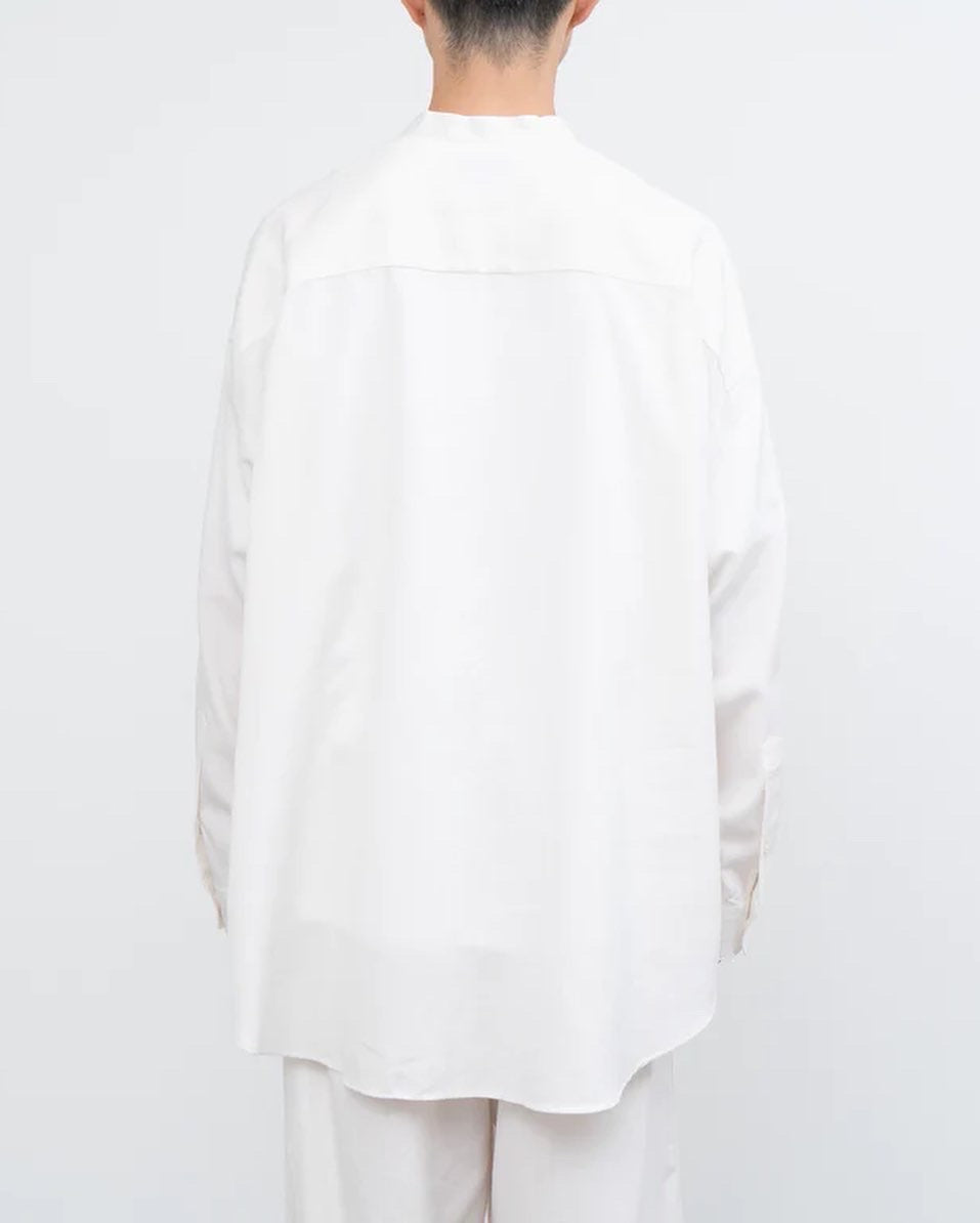 LINEN CUPRO OVERSIZED BAND COLLAR SHIRT