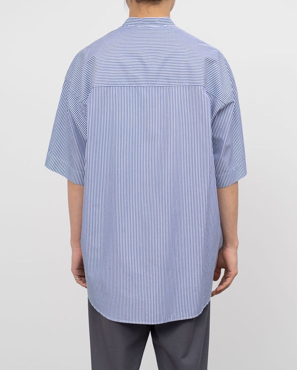 BROAD STRIPE S/S OVERSIZED BAND COLLAR SHIRT