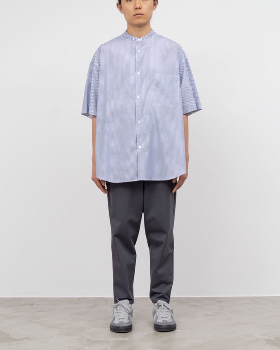 BROAD STRIPE S/S OVERSIZED BAND COLLAR SHIRT