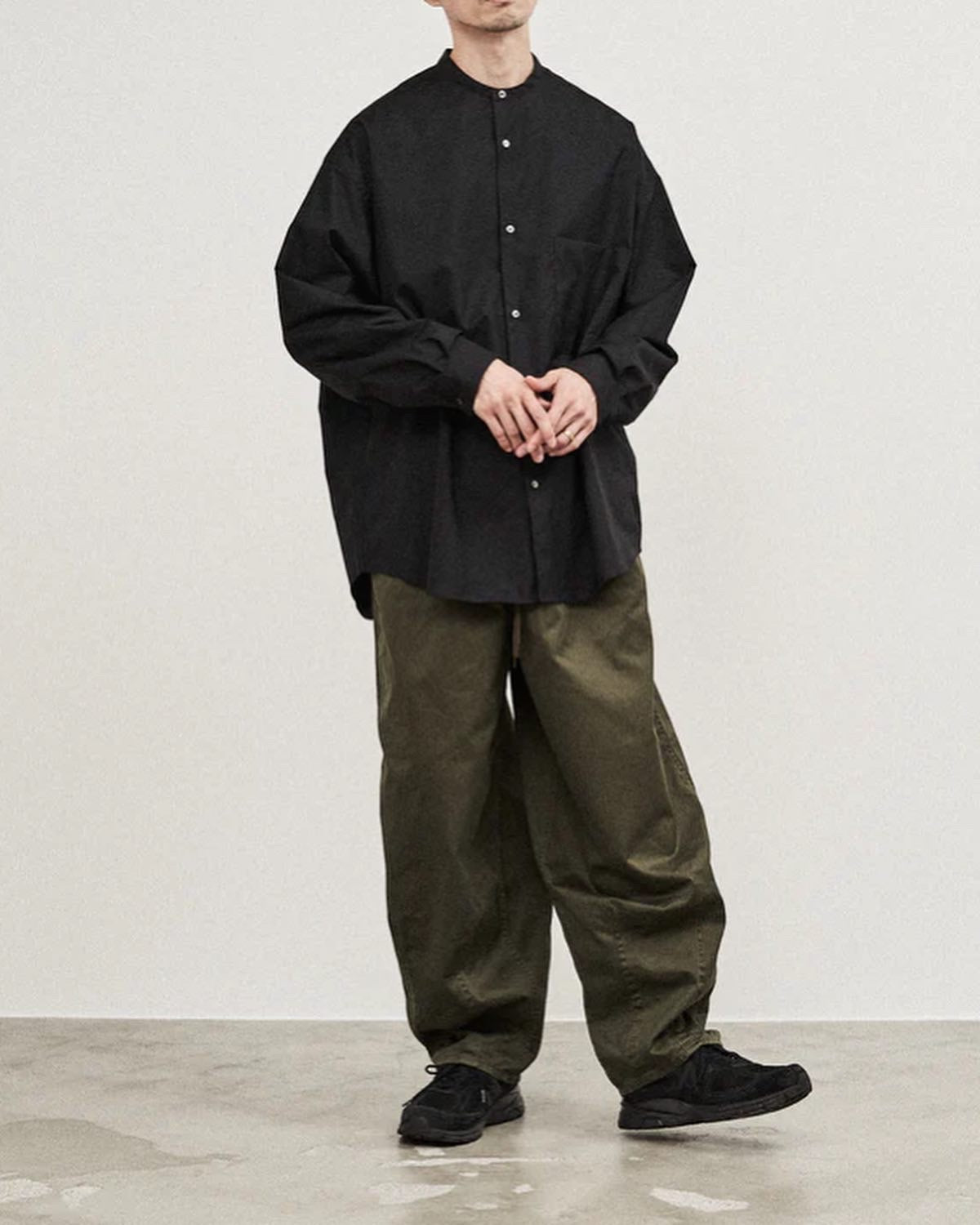 Graphpaper FINE WOOL TROPICAL L/S OVERSIZED BAND COLLAR SHIRT